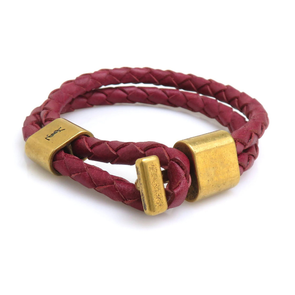 SAINT LAURENT Red Leather Charm Bracelet